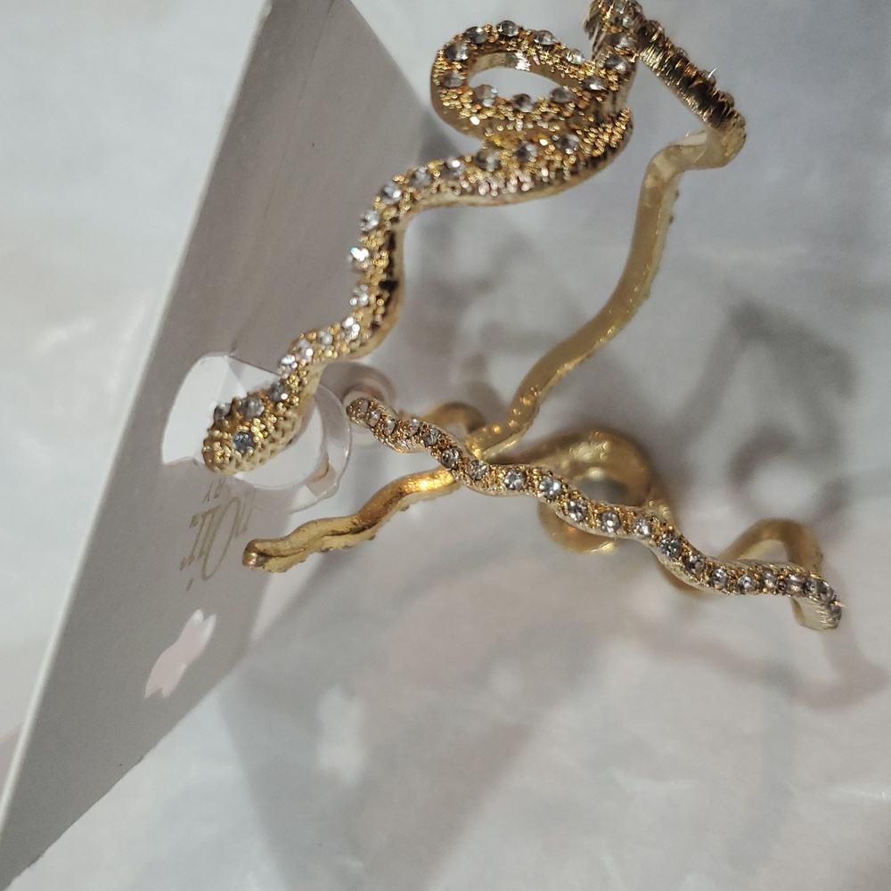 Gold plated cz pave coiled serpent half loop hoop earrings new